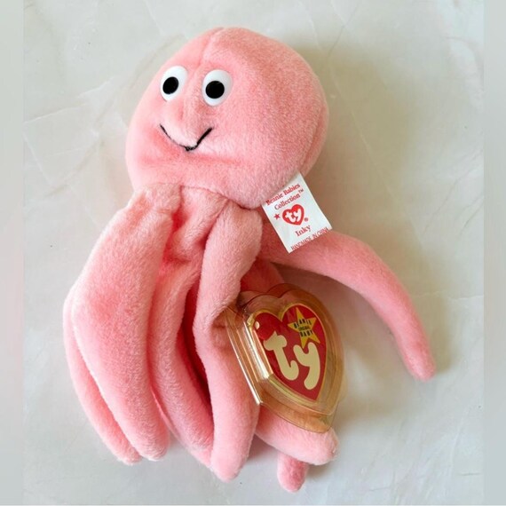 Inky the Pink Octopus Ty Beanie Baby PVC Pellets Vintage Plush Toy