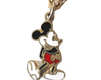 Walt Disney Vintage Gold Tone Necklace Estate Mickey Mouse Official
