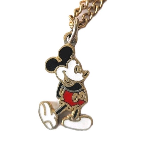 Walt Disney Vintage Gold Tone Necklace Estate Mickey Mouse Official