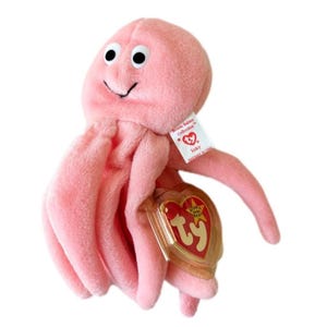 Inky The Pink Octopus Ty Beanie Baby PVC Pellets Vintage Plush Toy Tag Errors