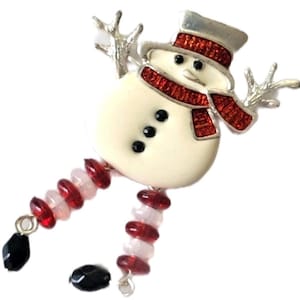 Vintage White Snowman Brooch Enamel Snowman Dangly Legs Stocking Stuffers