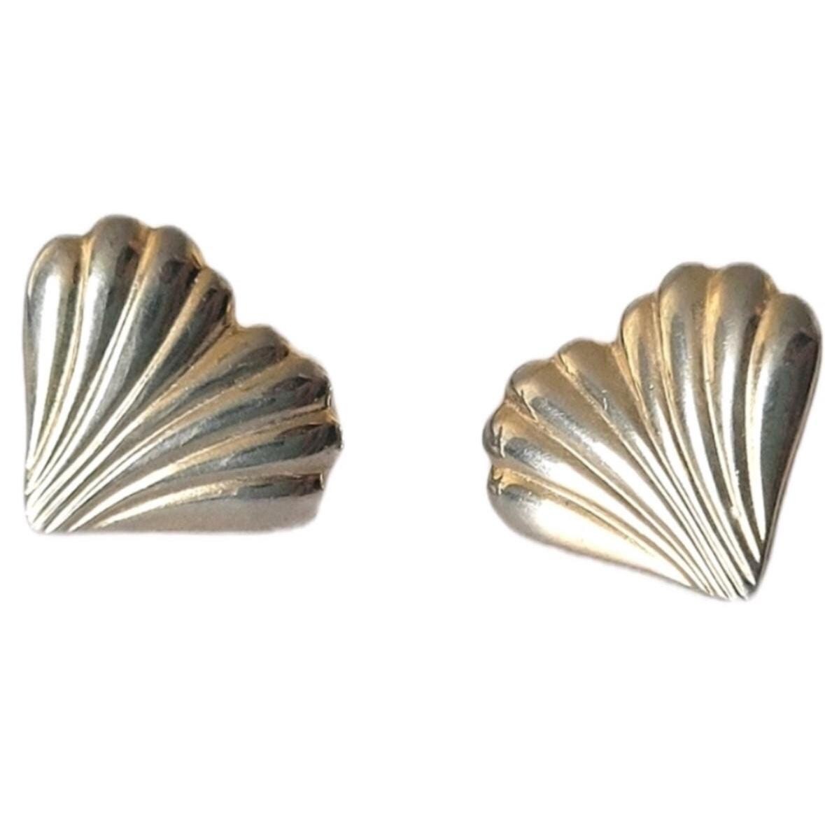 Vintage Silver Tone Heart Post Pierced Earrings