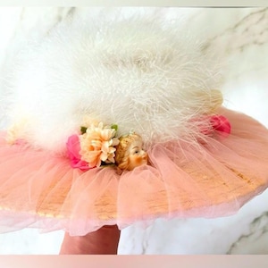 Vintage Sheer Ruffle Organza Fascinator Hat in Pale Pink Feathers Amazing Pink Vintage Fascinator - Etsy main image 2