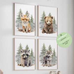Woodland Nursery Prints Baby Room Decor, Woodland Nursery Wall Art Gift, Woodland Baby Animal Prints Kids Room Decor, Printable wall art