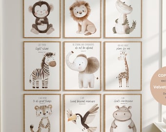 Christian nursery wall art, Bible verse nursery, Animal prints, Scripture nursery, Plush animals, Baby animal prints, Safari nursery decor