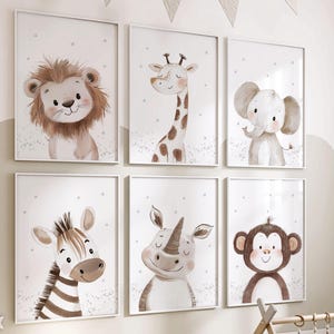 Set of 6 printables safari nursery animals,Safari animal prints,Baby safari animals,Jungle nursery,Neutral nursery,Jungle nursery decor