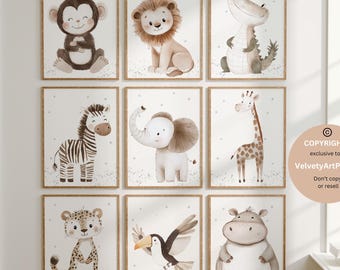 Animal nursery, Safari nursery decor, Safari animal prints, Set of 6, Safari baby animals, Jungle nursery, Neutral nursery, Kids room art