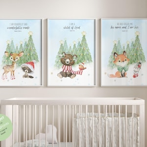 Woodland Nursery decor, Christian nursery, Woodland animals, Gender neutral nursery, Animal posters, Baby animals art, bible verse nursery