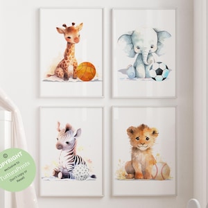 Animal nursery, Sports nursery decor,Animals Sport, Baby boy sports nursery, Safari nursery, basketball, baseball, football, Boy Nursery