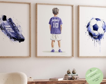 Personalized  Soccer Poster, Soccer Wall Art Prints, Custom name Soccer jersey, Boys room decor, Teen room decor, Set of 3 soccer poster