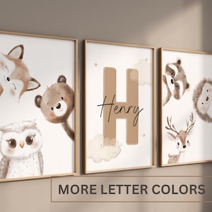 Estampados de animales del bosque, regalo de arte mural para habitación infantil, decoración de habitación infantil con animales del bosque, impresiones de acuarela de osos, ciervos y zorros.