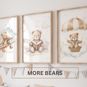 Set von 3 Teddybären Kinderzimmer Wand Kunst Druck | Bär Kinderzimmer Dekor | Bär, Mond, Wolke | Kinderzimmer Dekor | Babyneutraler Druck | Neues Baby Printable