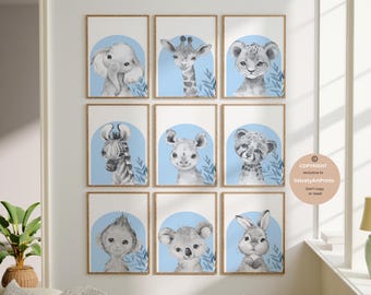 Safari animal prints, Safari Nursery decor, Safari nursery prints, set of 9, Nursery wall art, Jungle Nursery, kids room decor, baby room