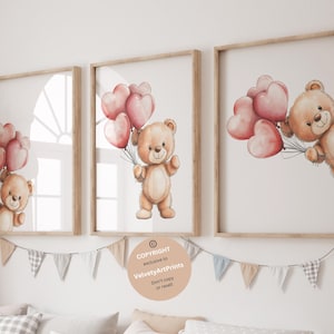 Baby Bear Nursery Wall Art, Peeking Bear Nursery Print , Peekaboo Bear Nursery Decor, Girl Nursery Decor, Woodland Nursery art, set of 3
