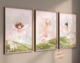 fairy nursery theme decor, Fairy garden wall art, fairy art, set of 3, girls bedroom décor, girls fairy wall art, fairy decor, girl nursery