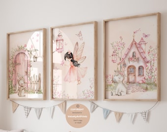 Fairy garden wall art, fairy art, set of 3, Nursery fairy theme decor, girls bedroom décor, girls fairy wall art, fairy decor, girl nursery