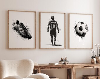 Custom Name Soccer Poster, Personalized Soccer Wall Art Prints, Soccer jersey, Boys room decor, Teen room decor, Set of 3 soccer poster