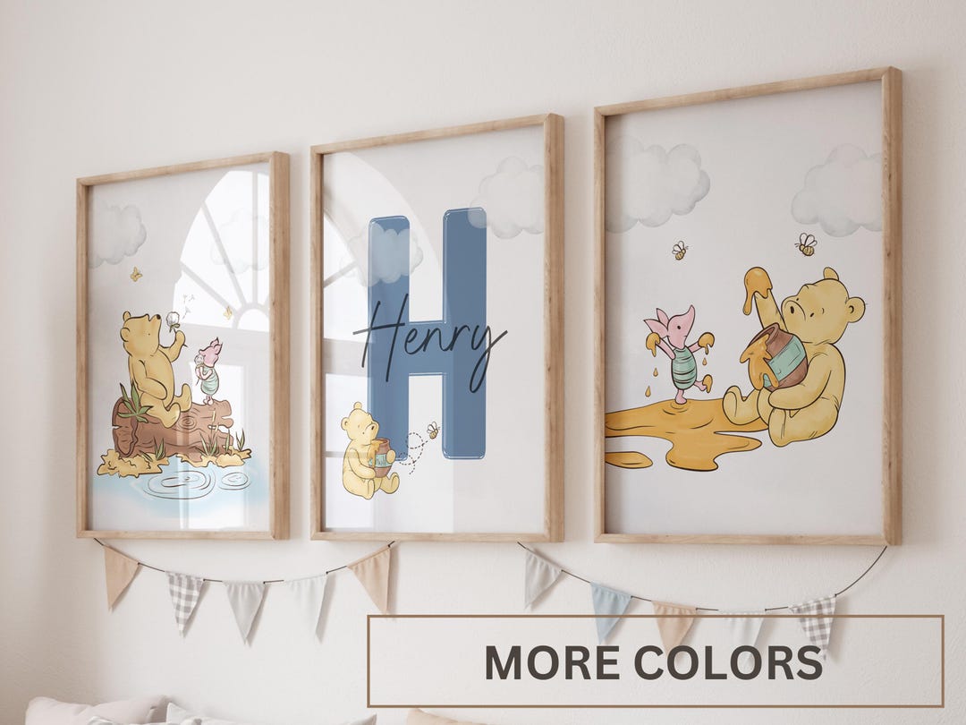 Winnie the Pooh Nursery Wall Art, Classic Winnie the Pooh Wall Art, Set ...