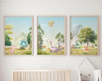 Stampe per la cameretta dei dinosauri / Set di 3 / Stampe di dinosauri / Decorazioni per la cameretta dei dinosauri / Tema per la cameretta dei dinosauri / Arte murale per la cameretta dei bambini / Poster di dinosauri