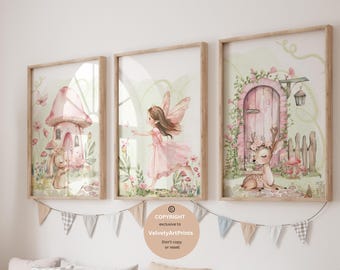 Fairy nursery theme decor, Fairy garden wall art, fairy art, set of 3, girls bedroom décor, girls fairy wall art, fairy decor, girl nursery