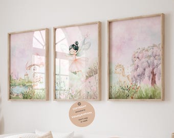 fairy art, Fairy garden wall art,  set of 3, fairy nursery theme decor, girls bedroom décor, girls fairy wall art, fairy decor, girl nursery