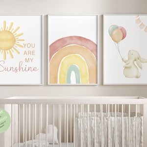Boho Rainbow Nursery Prints Girl nursery wall art Nursery decor girls Bunny nursery Rainbow Sun Print boho nursery wall decor rabbit nursery