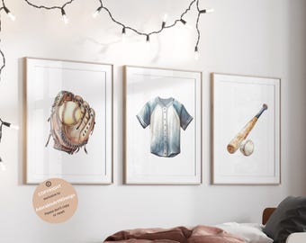 Baseball Wall Art Boy Print Set of 3 Wall Prints Decor Boys Room Decor sports game theme Room Decor Nursery Boy Kids baseball poster