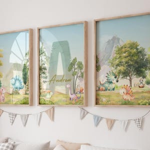 Set of 3 Custom Dinosaur Nursery Wall art Print| Boy Dino Print| Personalized Name sign Nursery Child Kids Printable Gift| Nursery Decor