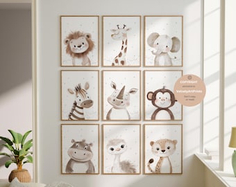Set of 9 printables safari nursery animals,Safari animal prints,Baby safari animals,Jungle nursery,Neutral nursery,Jungle nursery decor
