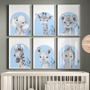 Safari animal prints, Safari Nursery decor, Safari nursery prints, set of 6, Nursery wall art, Jungle Nursery, kids room decor, baby room
