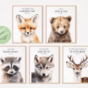 Bible verse nursery, Christian nursery, Woodland Nursery decor, Woodland animals, Gender neutral nursery, Animal posters, Baby animal prints