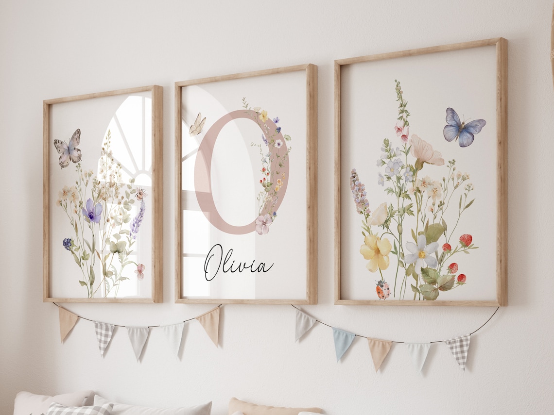 Custom Wildflower Nursery Prints, Floral Name Nursery Wall Art ...