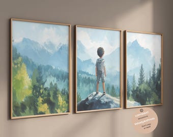 Decoración de guardería con temática de aventuras, decoración de guardería de montaña, arte de guardería de bosque, decoración de guardería de niño, impresiones de guardería de bosque, impresiones de guardería de árboles,