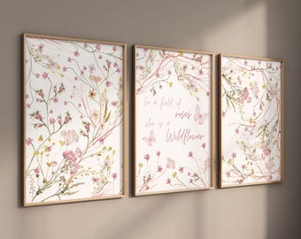 Arte floreale per la cameretta dei bambini, arte murale boho per la cameretta dei bambini, decorazioni con fiori di campo per la cameretta dei bambini, decorazioni per la cameretta delle bambine, stampe con fiori di campo, download digitale, arte botanica