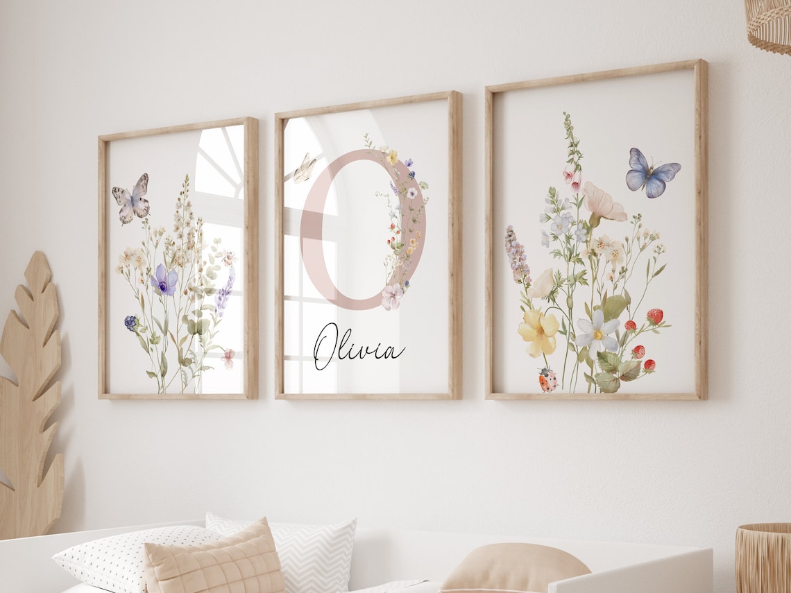 Custom Wildflower Nursery Prints, Floral Name Nursery Wall Art ...