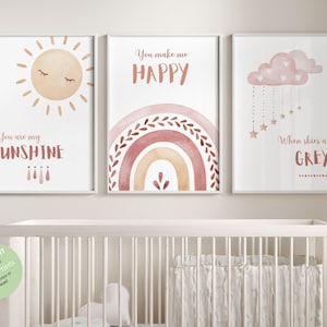 Boho wall art, Rainbow wall art, girl nursery wall art,  rainbow sun nursery, boho rainbow set, boho nursery decor wall art , rainbow poster