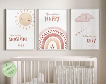 Boho wall art, Rainbow wall art, girl nursery wall art,  rainbow sun nursery, boho rainbow set, boho nursery decor wall art , rainbow poster