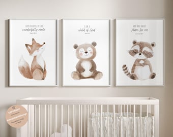 Woodland Animal Prints, Woodland Nursery Wall Art Gift, Boy Nursery Wall Art, Forest Animal Nursery Decor, Aquarel Bear Deer Fox Prints