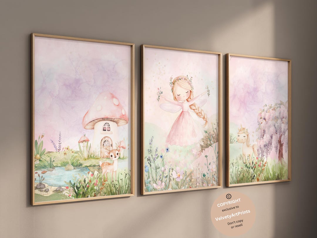 Fairy Garden Wall Art, Fairy Art, Set of 3, Fairy Nursery Theme Decor ...