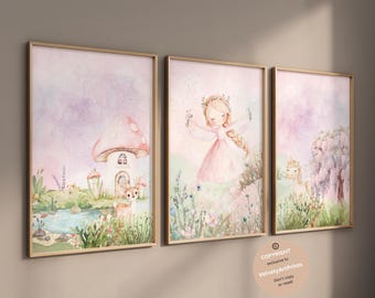 Fairy garden wall art, fairy art, set of 3, fairy nursery theme decor, girls bedroom décor, girls fairy wall art, fairy decor, girl nursery
