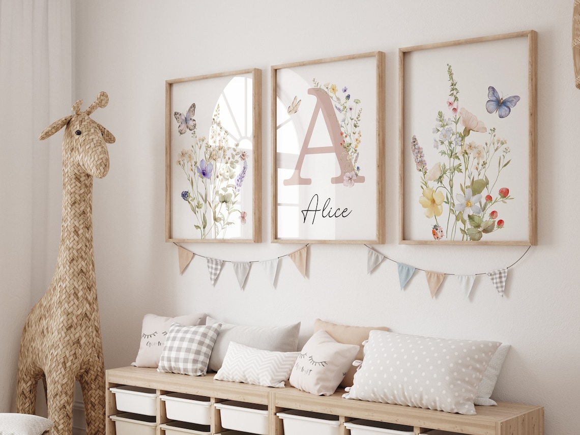 Custom Wildflower Nursery Prints, Floral Name Nursery Wall Art ...