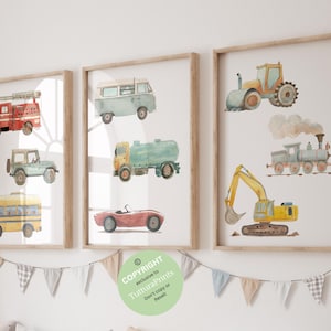 Transport vehicle prints, construction vehicle prints, Boy room wall art, Boy nursery cars decor, Truck prints, Transportation nursery decor