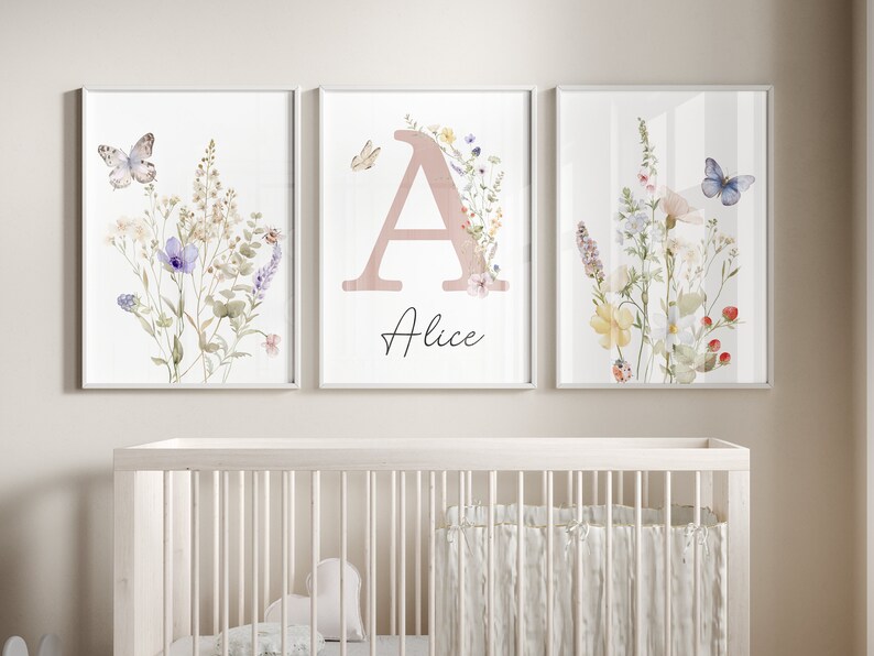 Custom Wildflower Nursery Prints, Floral Name Nursery Wall Art ...