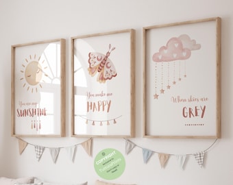 Boho wall art, Rainbow wall art, girl nursery wall art,  rainbow sun nursery, boho rainbow set, boho nursery decor wall art , rainbow poster