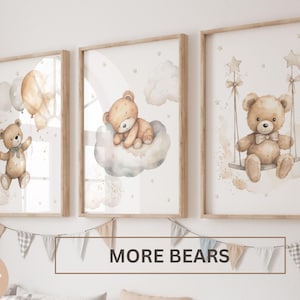 Set of 3 Teddy bear nursery wall art print| Bear nursery Decor| Bear ,Moon, Cloud| Nursery Decor| Baby neutral print| New baby Printable