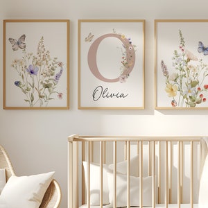 Custom Wildflower Nursery Prints, Floral Name Nursery Wall Art ...