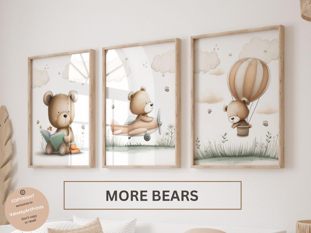 Set of 3 Teddy Bear Nursery Wall Art Print| Bear Nursery Decor| Bear ...