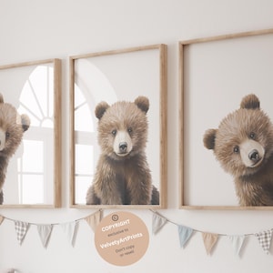 Peeking Bear Nursery Print, Baby Bear Nursery Wall Art, Peekaboo Bear Nursery Decor, Neutral Nursery Decor, Woodland Nursery art, set of 3