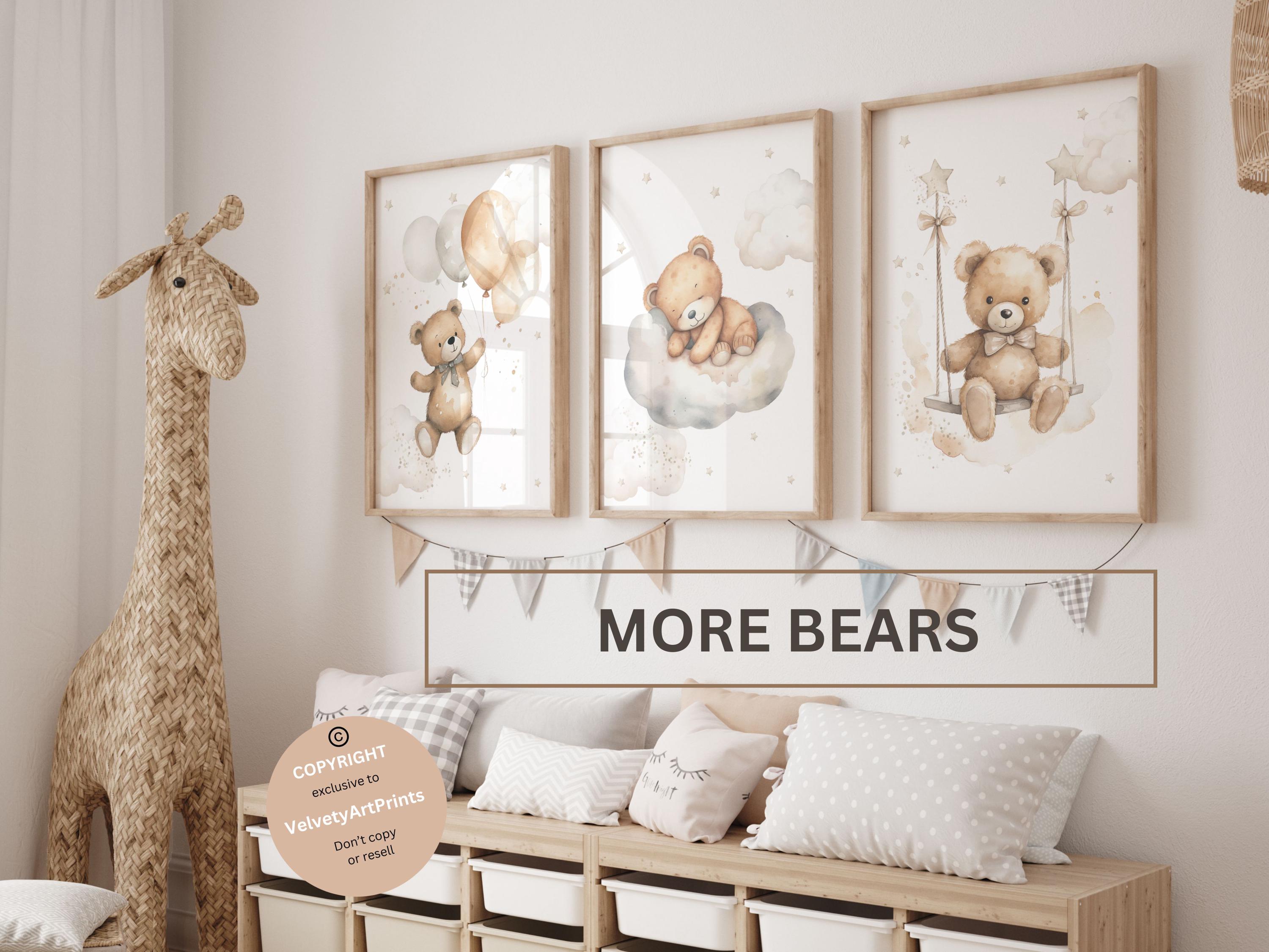 Set of 3 Teddy Bear Nursery Wall Art Print| Bear Nursery Decor| Bear ...