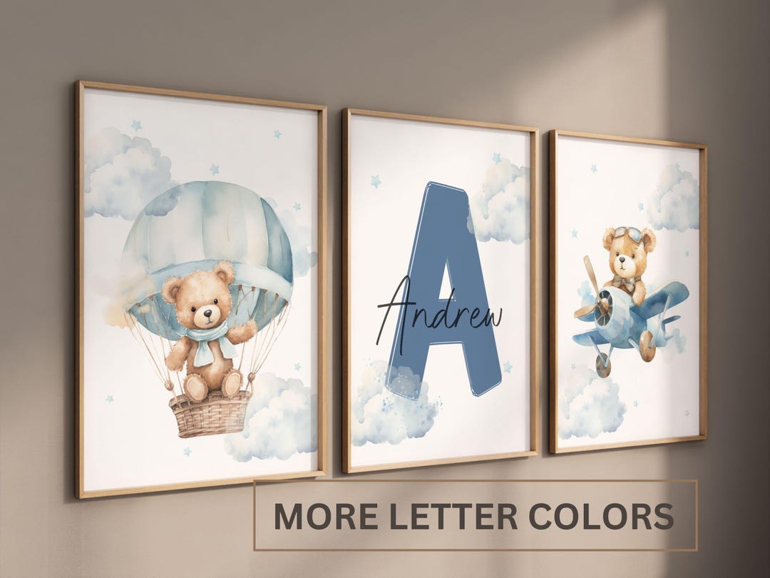Set of 3 Custom Teddy Bear Nursery Wall Art Print| Personalized Name ...